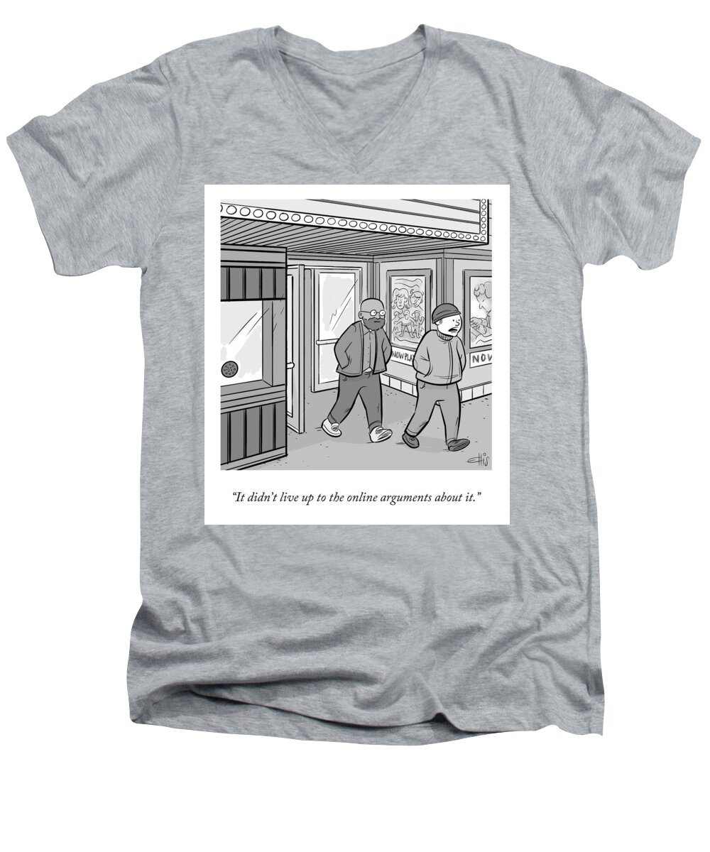 It Didn't Live Up To The Online Arguments About It. Men's V-Neck T-Shirt featuring the drawing The Online Arguments by Ellis Rosen