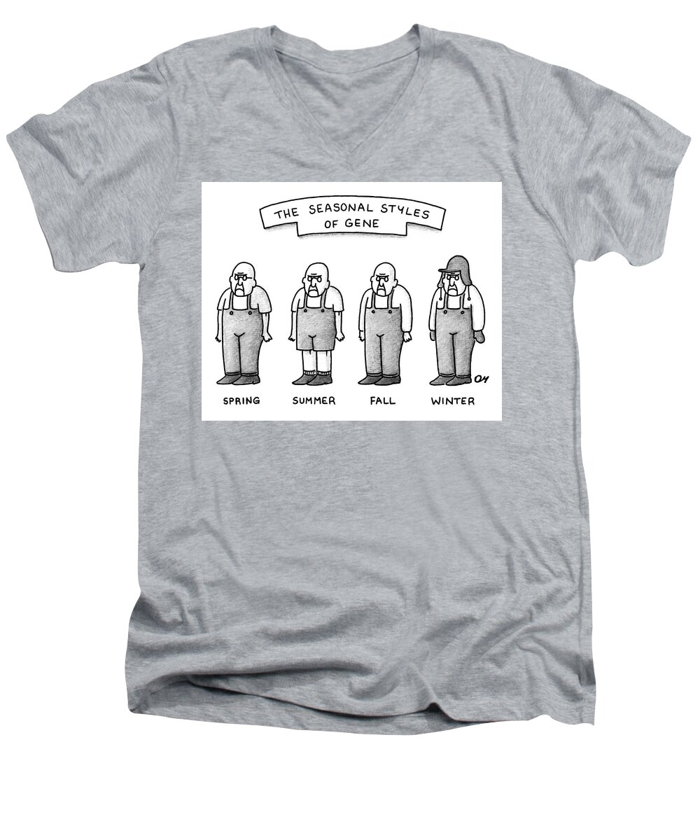 The Seasonal Styles Of Gene Men's V-Neck T-Shirt featuring the drawing The Seasonal Styles of Gene by Dan Misdea