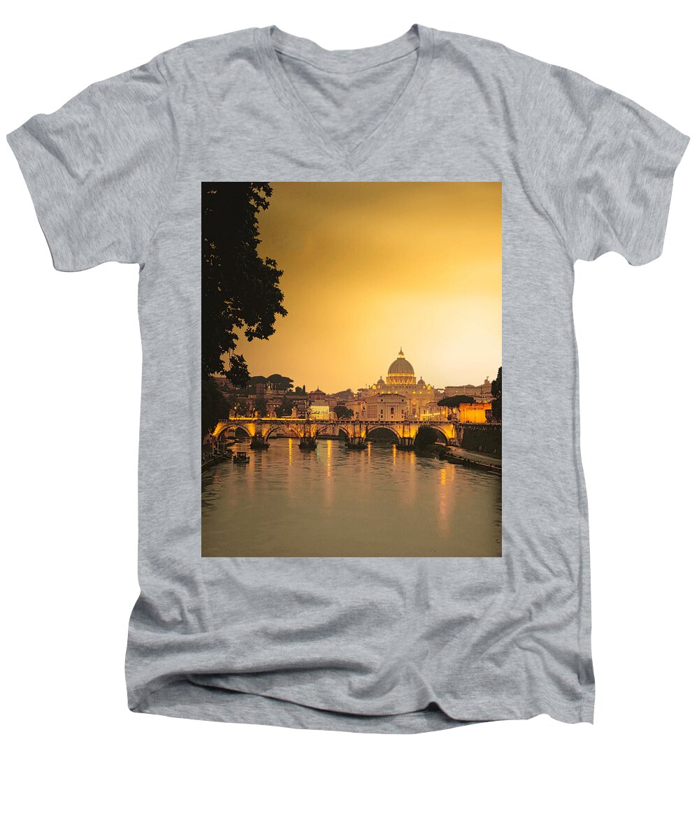 Sunset Men's V-Neck T-Shirt featuring the photograph The Vatican at Sunset by Robert Bellomy