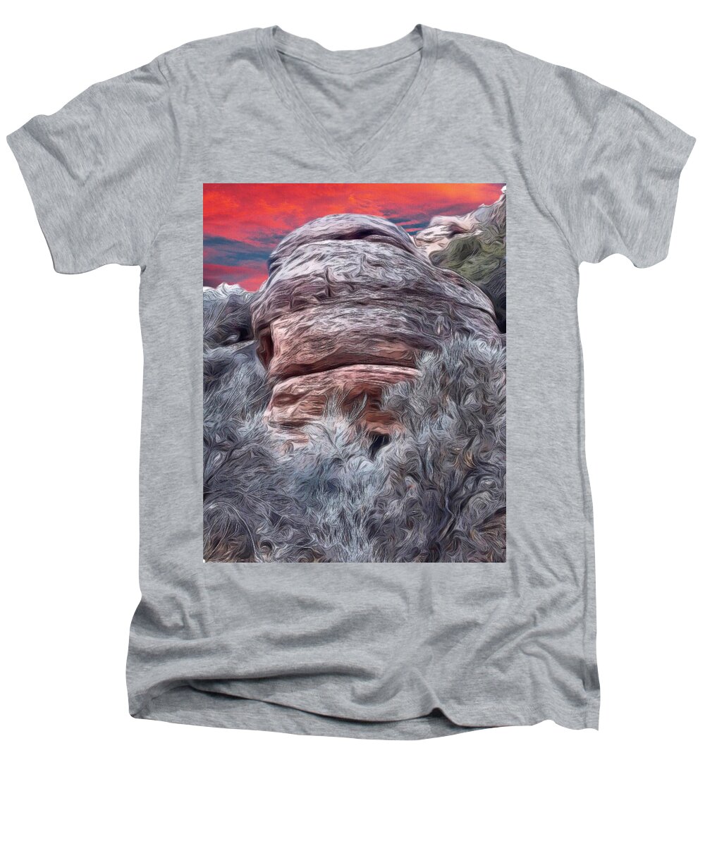 Digital Art Photography Men's V-Neck T-Shirt featuring the digital art There Do Be Giants Here by Karen Buford