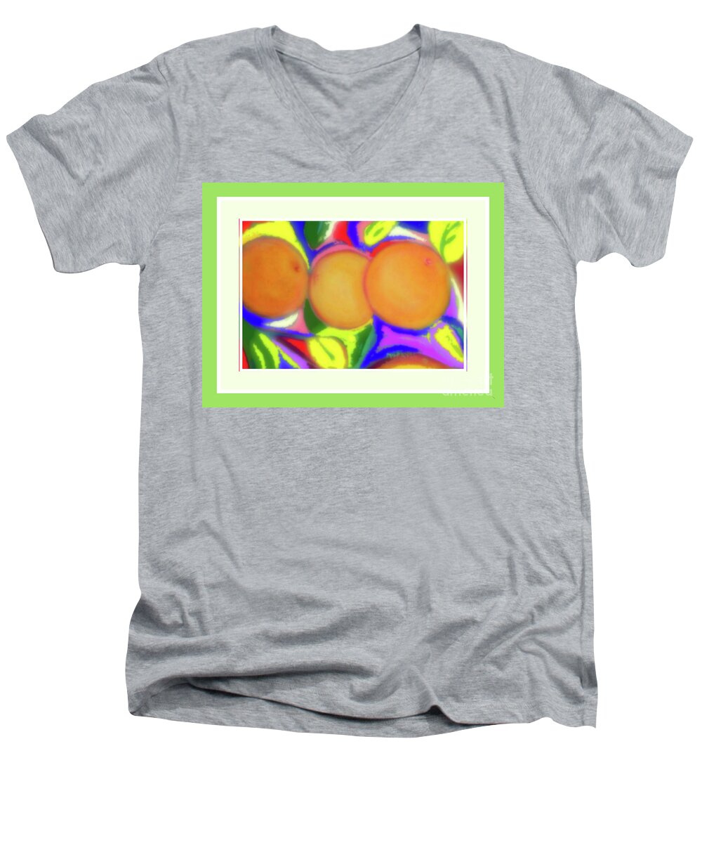  Men's V-Neck T-Shirt featuring the pastel Three Oranges by Shirley Moravec
