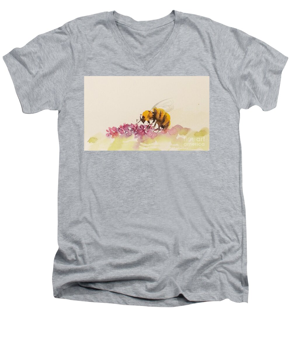 Bee Men's V-Neck T-Shirt featuring the painting To Bee or not to be Miniature by Asha Sudhaker Shenoy