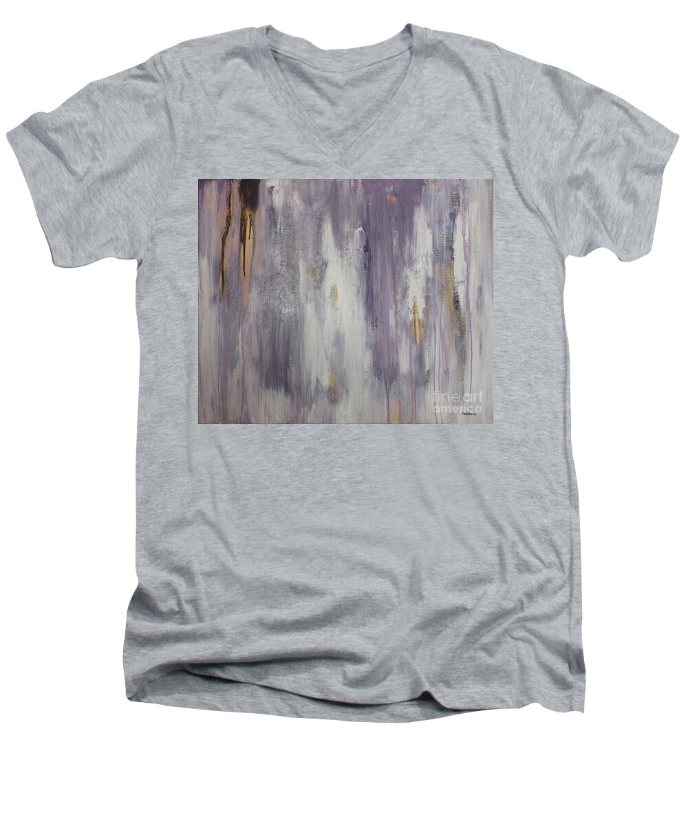 Lilac Men's V-Neck T-Shirt featuring the painting Towards the Light by Mini Arora