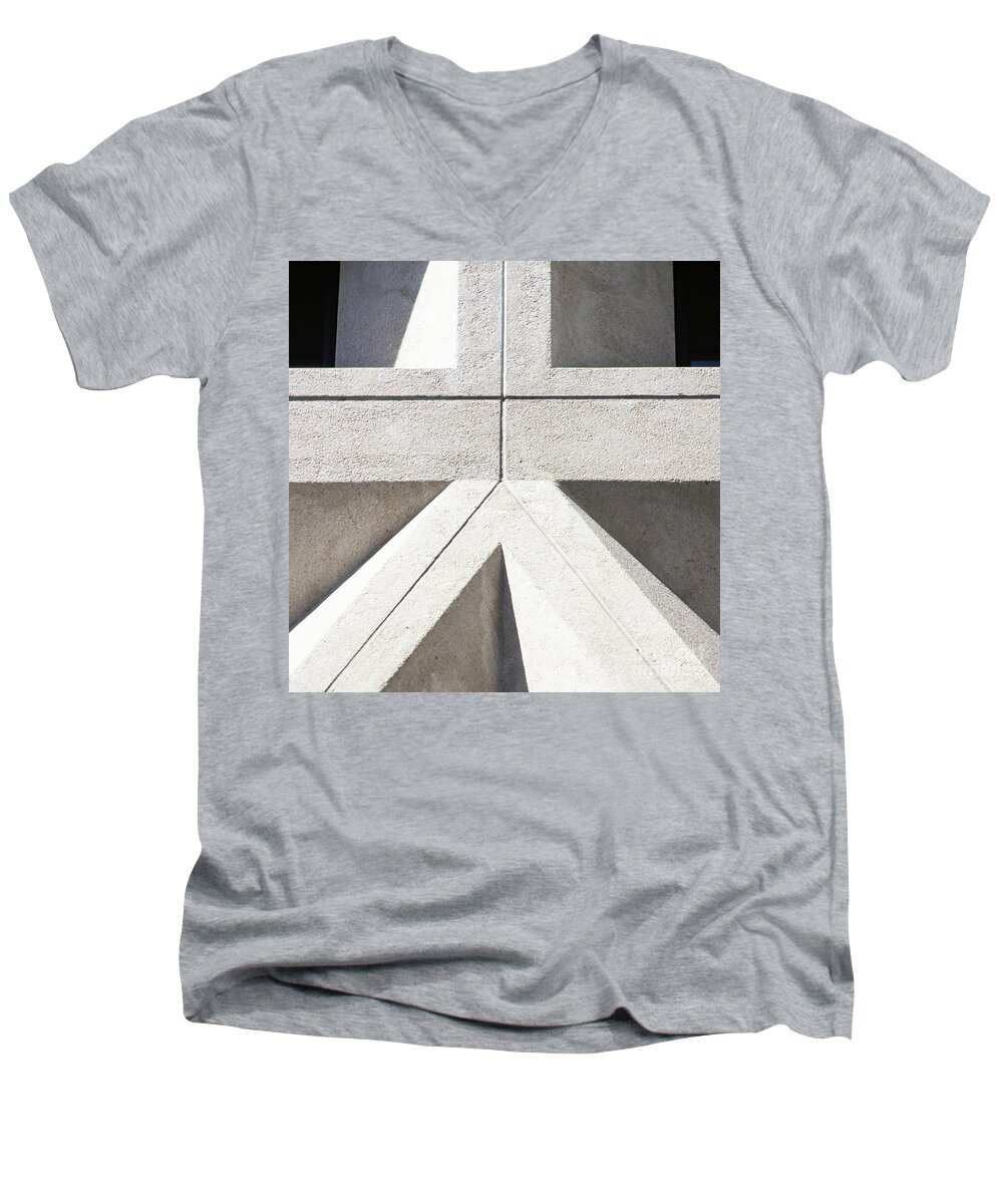 Wingsdomain Men's V-Neck T-Shirt featuring the photograph Transamerica Pyramid in San Francisco Abstract Geometry Details R737 sq2 by San Francisco