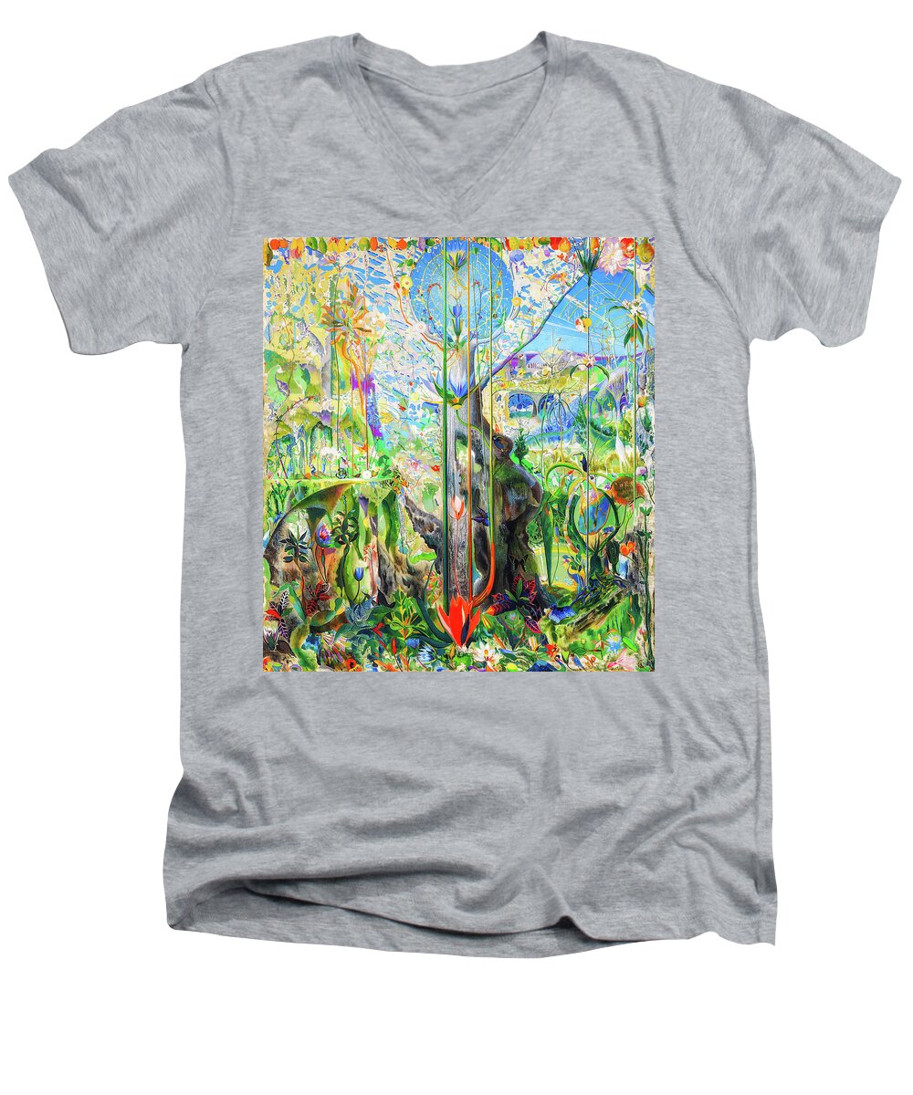Joseph Stella Men's V-Neck T-Shirt featuring the painting Tree Of My Life by Joseph Stella by Joseph Stella