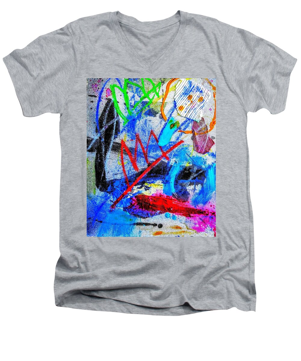 Turbulence Men's V-Neck T-Shirt featuring the mixed media Turbulence 12 by Janis Kirstein