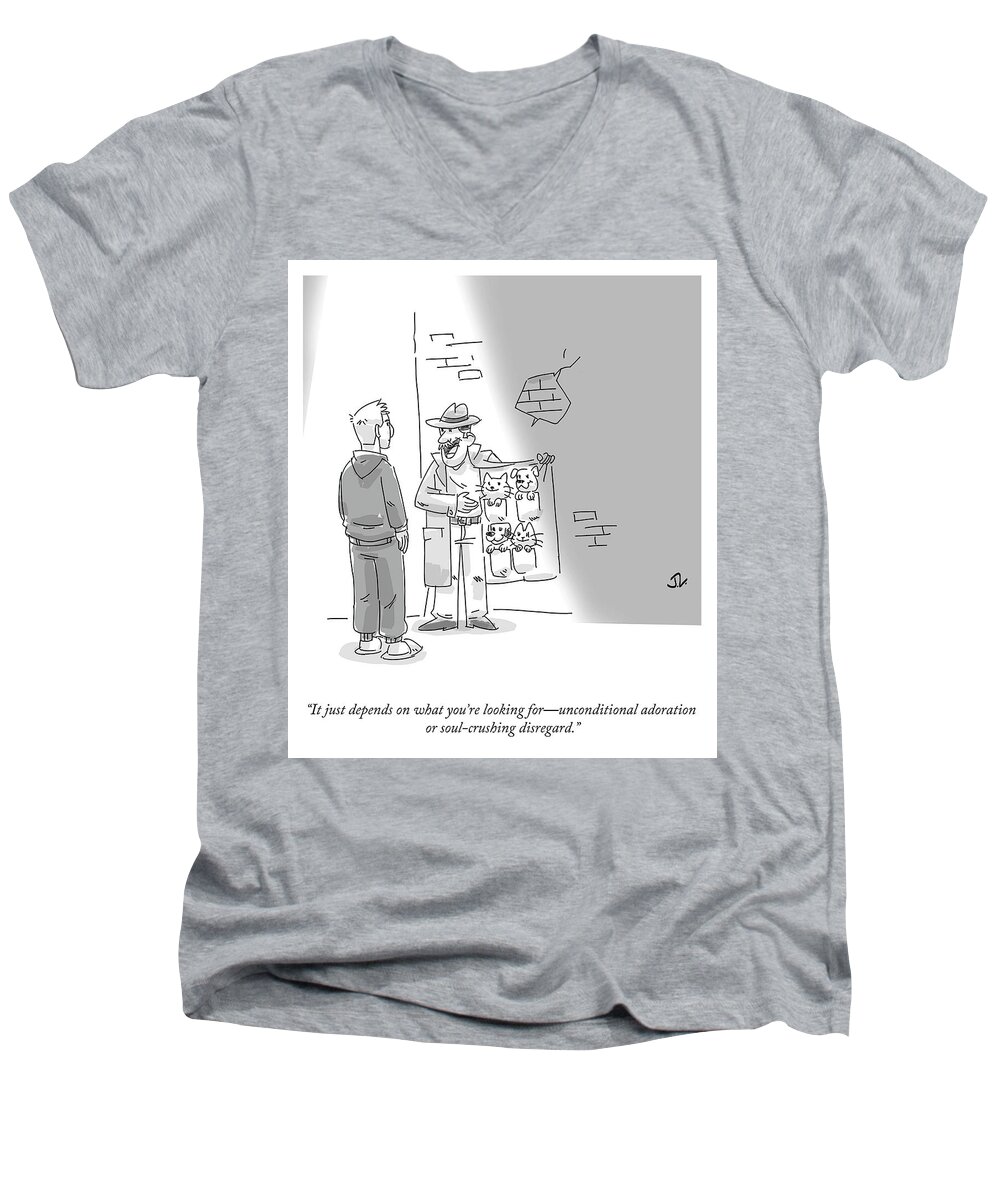 Cctk Men's V-Neck T-Shirt featuring the drawing Unconditional Adoration or Soul Crushing Disregard by Jerald Lewis