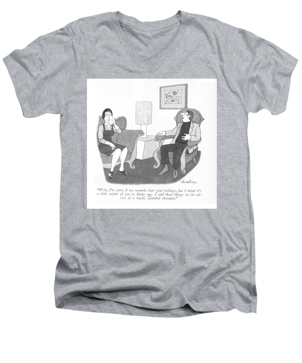 well Men's V-Neck T-Shirt featuring the drawing Unfair Of You To Blame Me by JB Handelsman