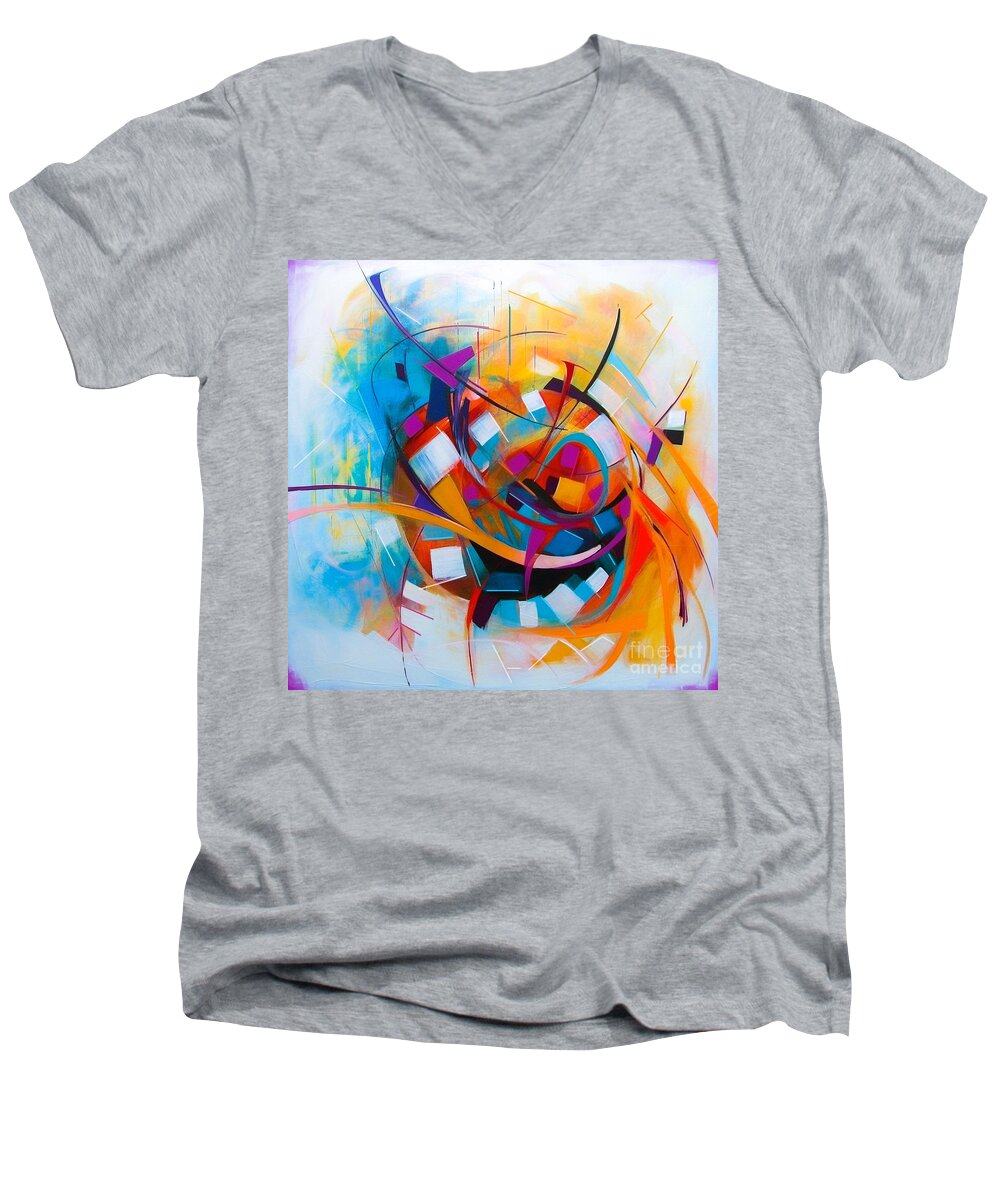 Abstract Men's V-Neck T-Shirt featuring the painting Untitled XII by Crystal Stagg