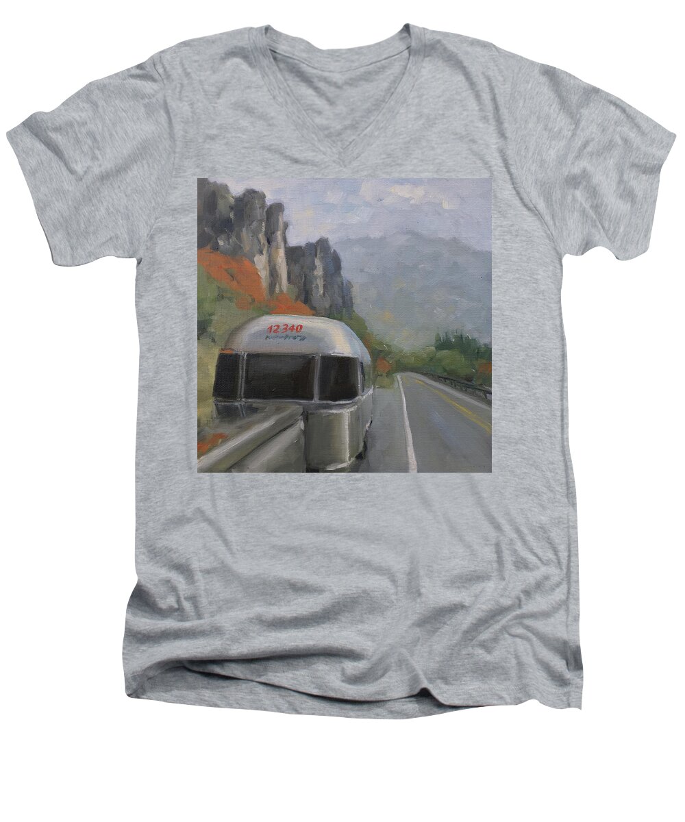 Utah Men's V-Neck T-Shirt featuring the painting Utah Fall Road Trip by Elizabeth Jose