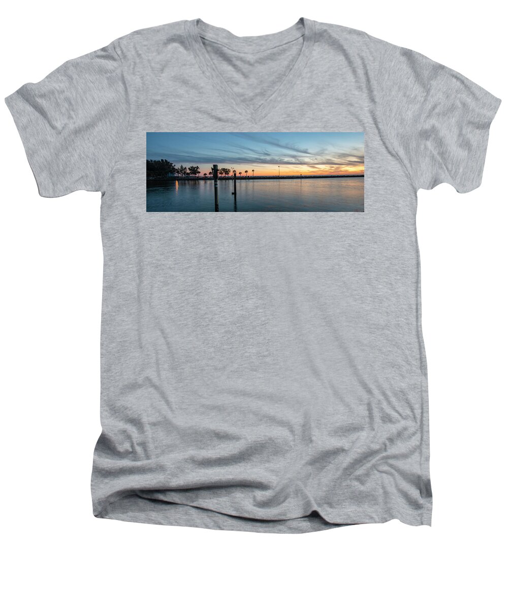 Venice Pier Men's V-Neck T-Shirt featuring the photograph Venice Florida South Jetty by Mike Brown