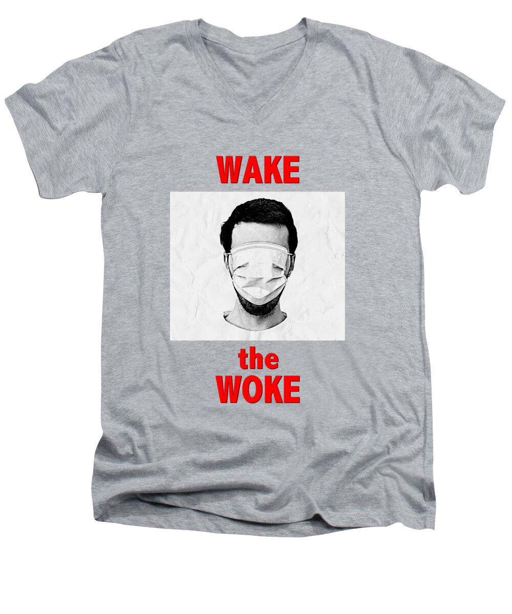 Mask Men's V-Neck T-Shirt featuring the digital art Wake the Woke by Sol Luckman