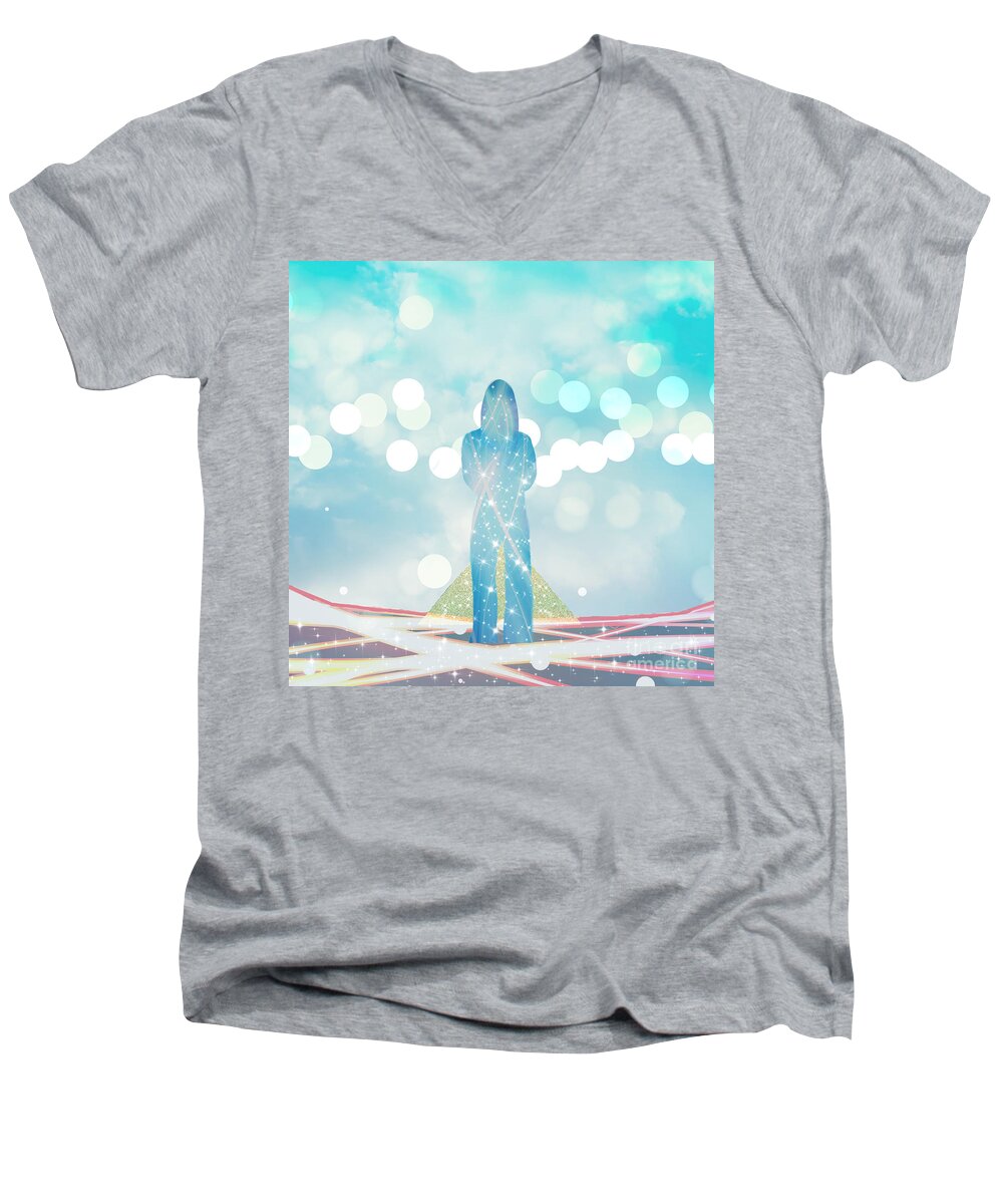 Light Men's V-Neck T-Shirt featuring the digital art Walking In Faith by Diamante Lavendar