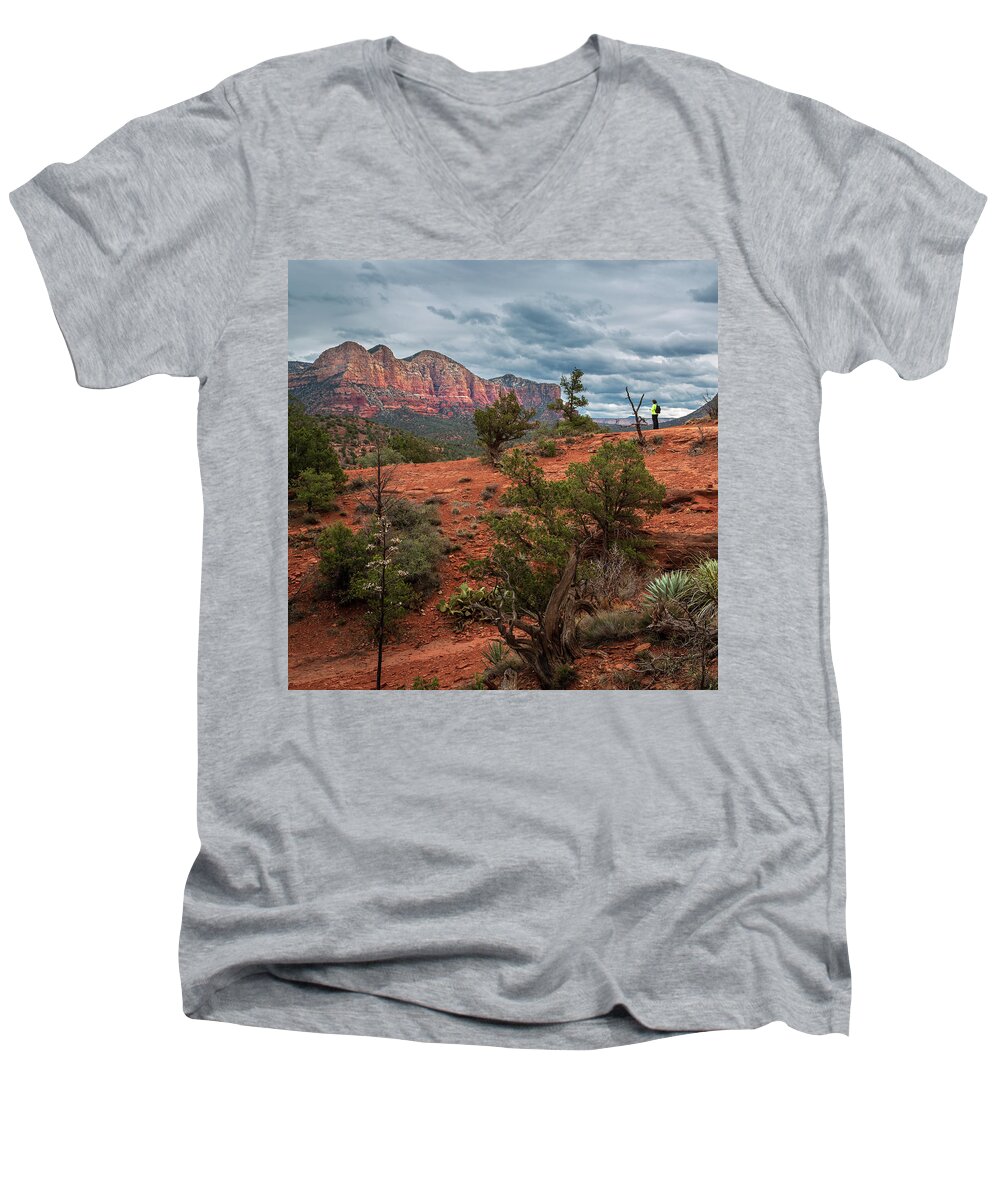 Clouds Men's V-Neck T-Shirt featuring the photograph Watching the clouds in Sedona by Rick Strobaugh