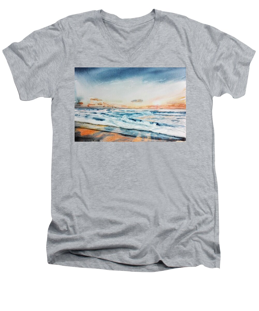 Seascape Men's V-Neck T-Shirt featuring the painting Waves by Sandie Croft