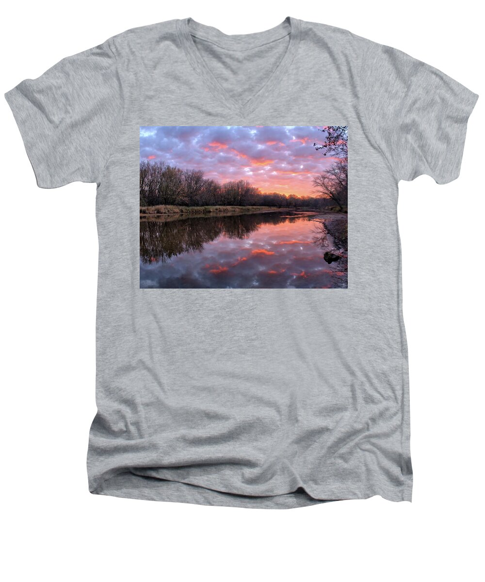 Pond Men's V-Neck T-Shirt featuring the photograph West Fork Dawn IV 2023 by Bonfire Photography
