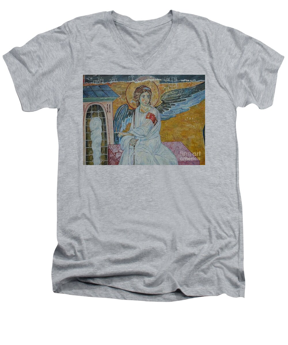 White Angel Men's V-Neck T-Shirt featuring the painting White Angel by Sinisa Saratlic