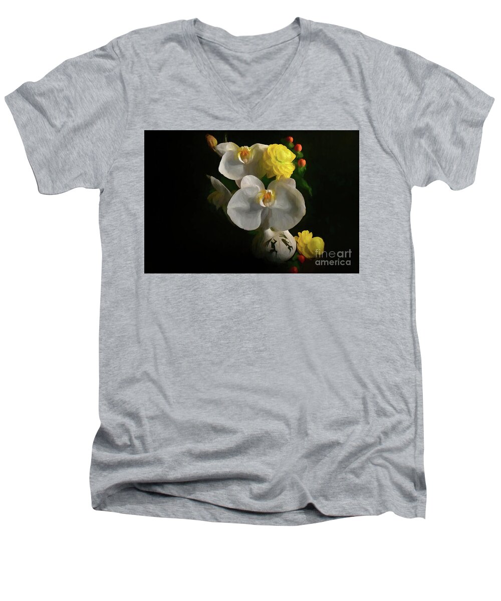 White Men's V-Neck T-Shirt featuring the photograph White Orchids by Diana Mary Sharpton