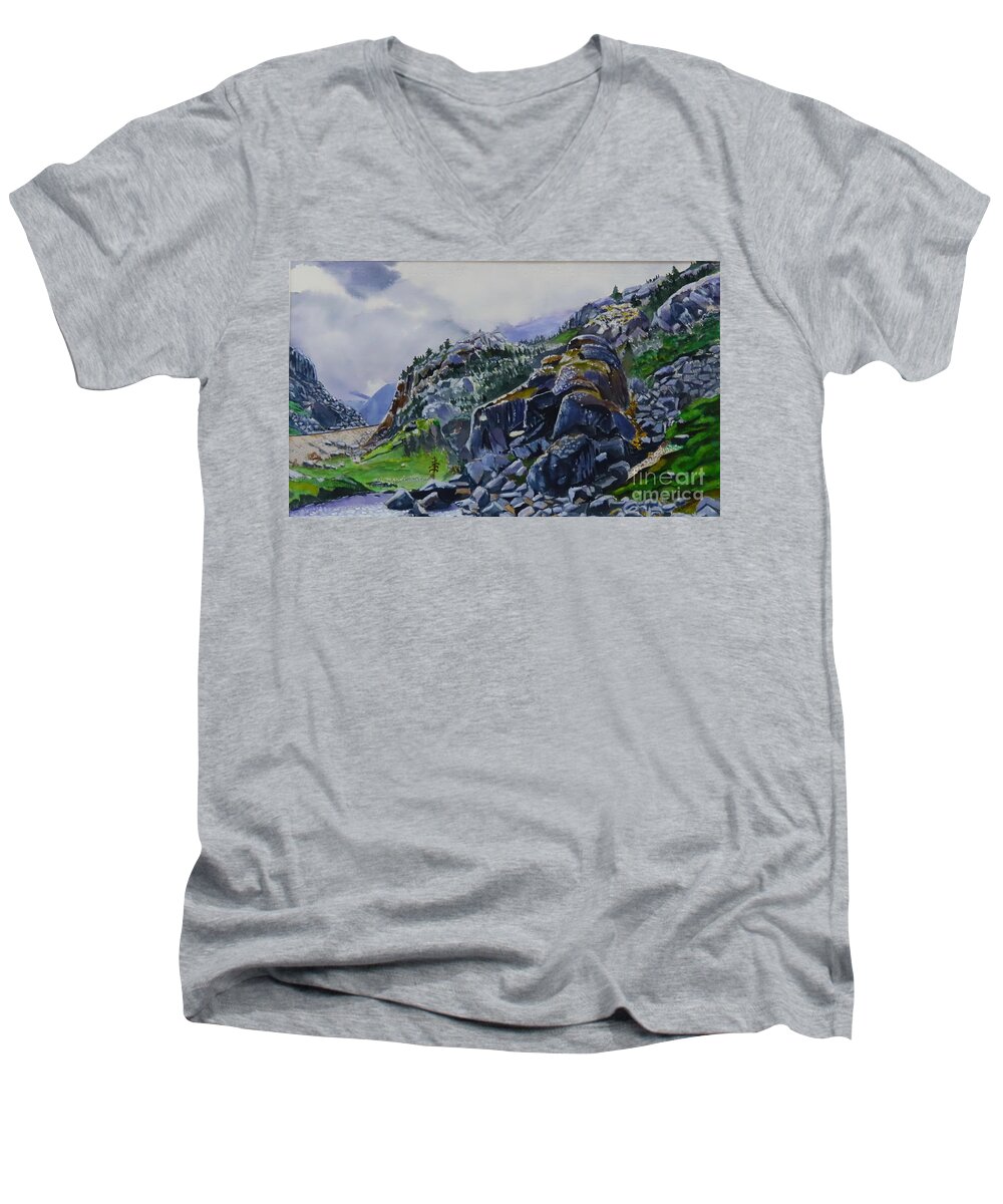 Pass Men's V-Neck T-Shirt featuring the painting White Pass, Yukon by John W Walker