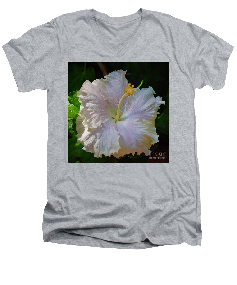 Art Men's V-Neck T-Shirt featuring the photograph White Pearl Hibiscus by Jeannie Rhode