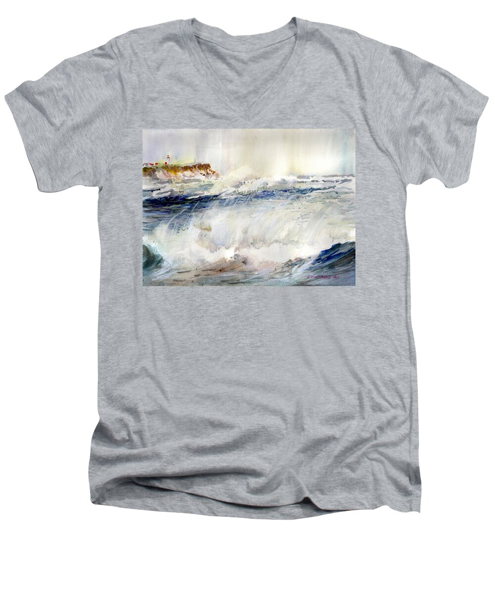 Beach Men's V-Neck T-Shirt featuring the painting Wind Swept Breakers by P Anthony Visco