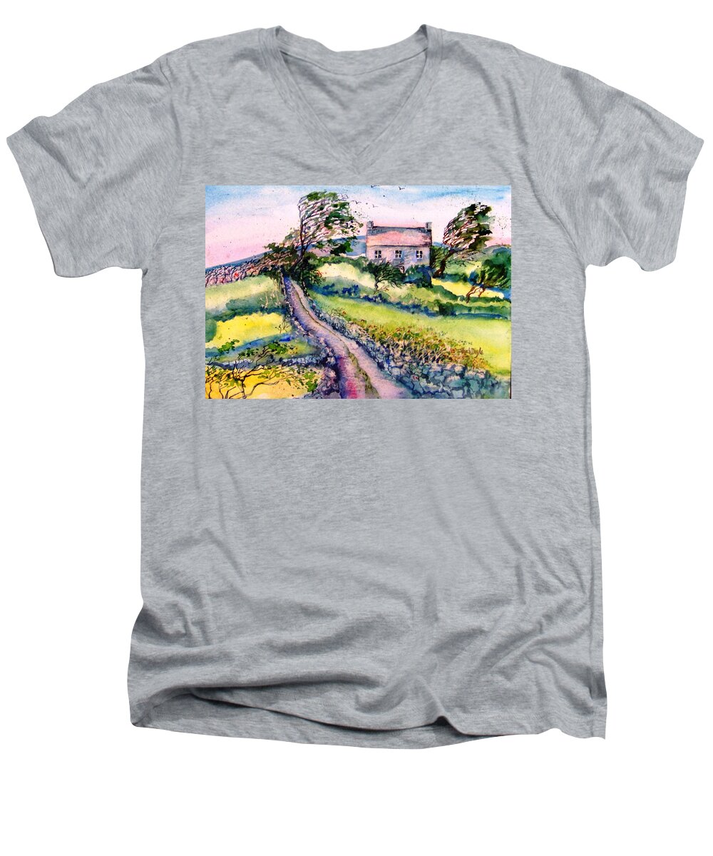 Island Landscape Men's V-Neck T-Shirt featuring the painting Windy Day Clear Island by Trudi Doyle