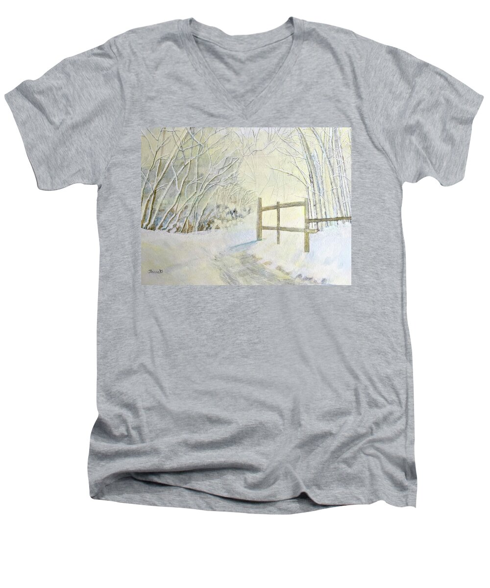 Bbetjshire Men's V-Neck T-Shirt featuring the painting Winters End by Joanne ONeill