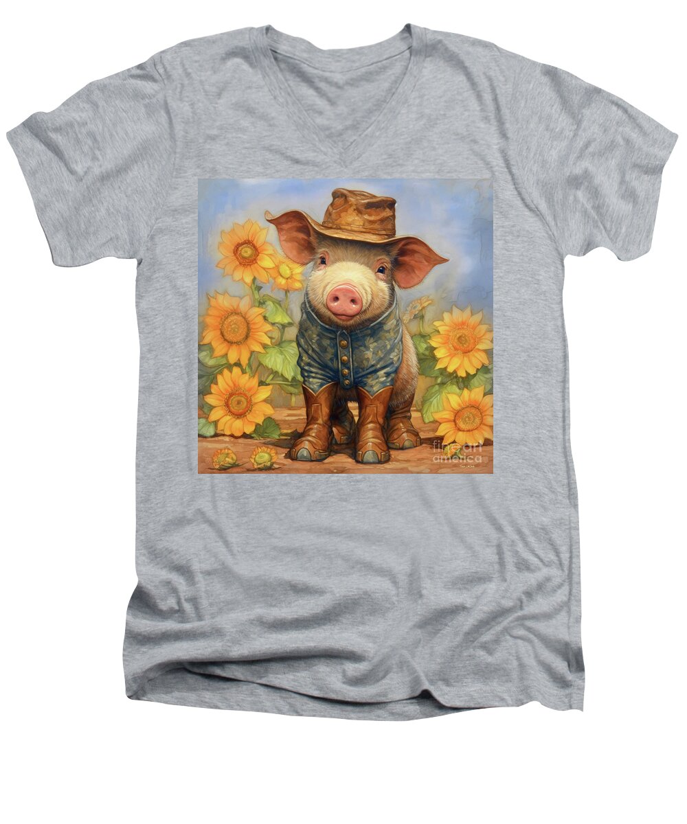Pig Men's V-Neck T-Shirt featuring the painting Wonderful Wilbur by Tina LeCour
