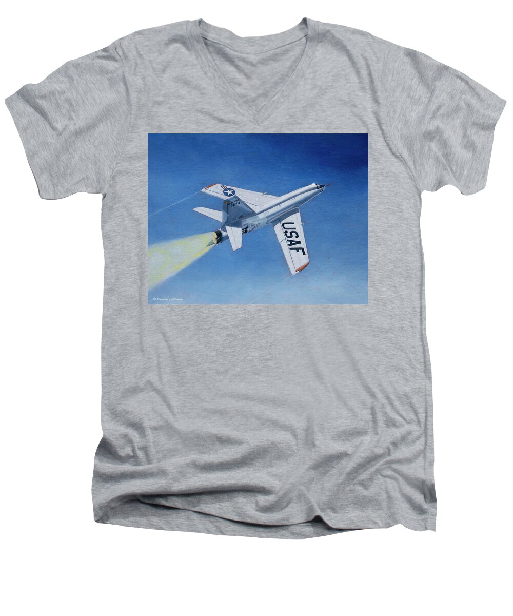 Aviation Art Men's V-Neck T-Shirt featuring the painting X-2 by Douglas Castleman