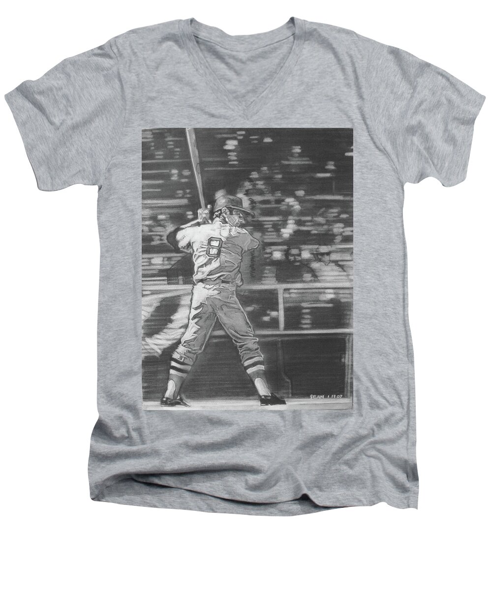 Charcoal Pencil On Paper Men's V-Neck T-Shirt featuring the drawing Yaz - Carl Yastrzemski by Sean Connolly