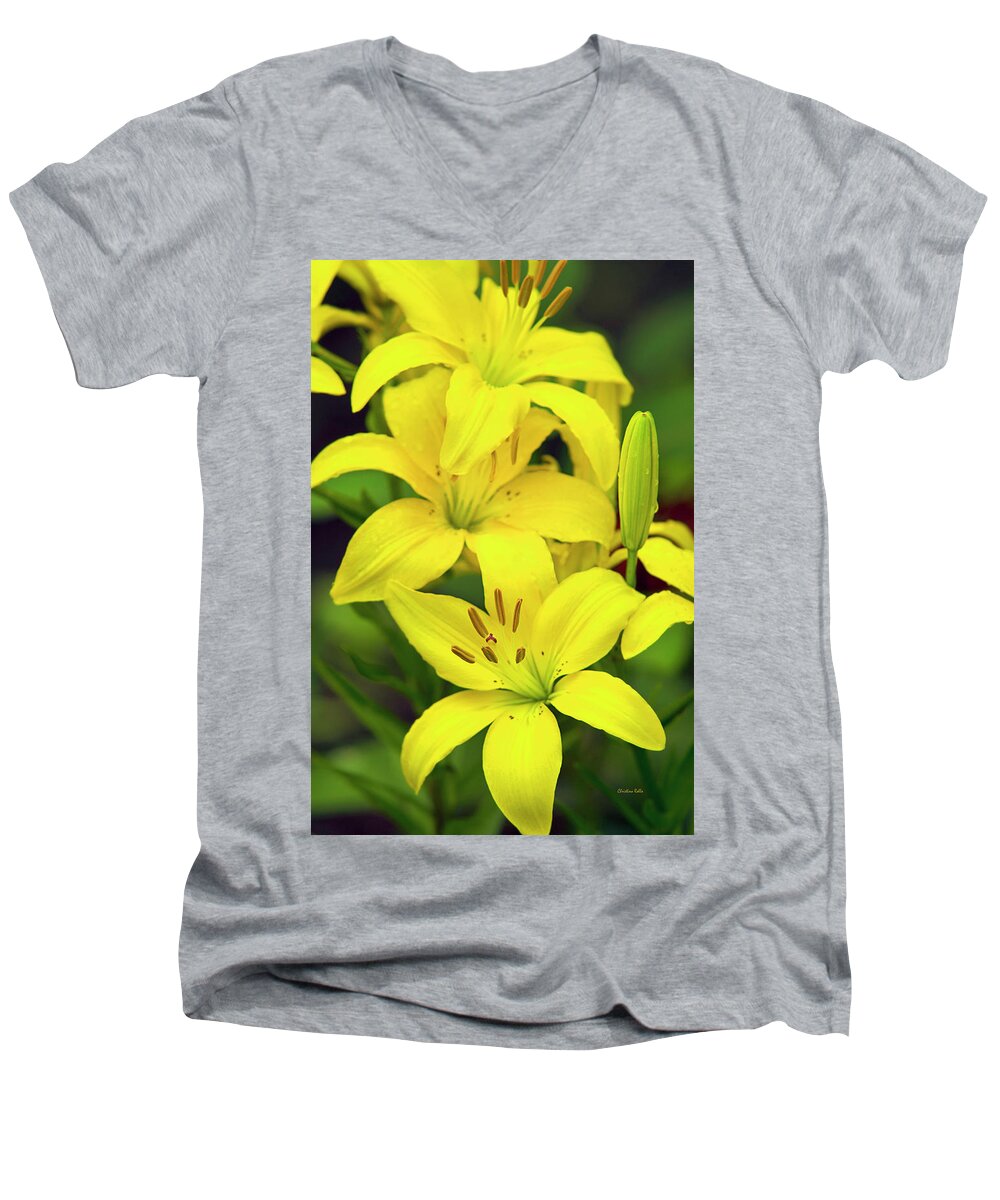 Flowers Men's V-Neck T-Shirt featuring the photograph Yellow Lilies by Christina Rollo