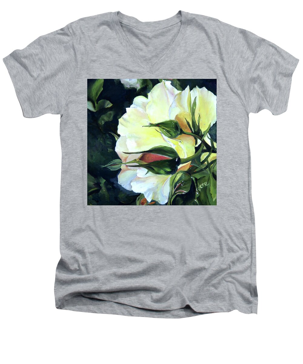 Friendship Men's V-Neck T-Shirt featuring the painting Yellow Rose - Friendship by Nila Jane Autry