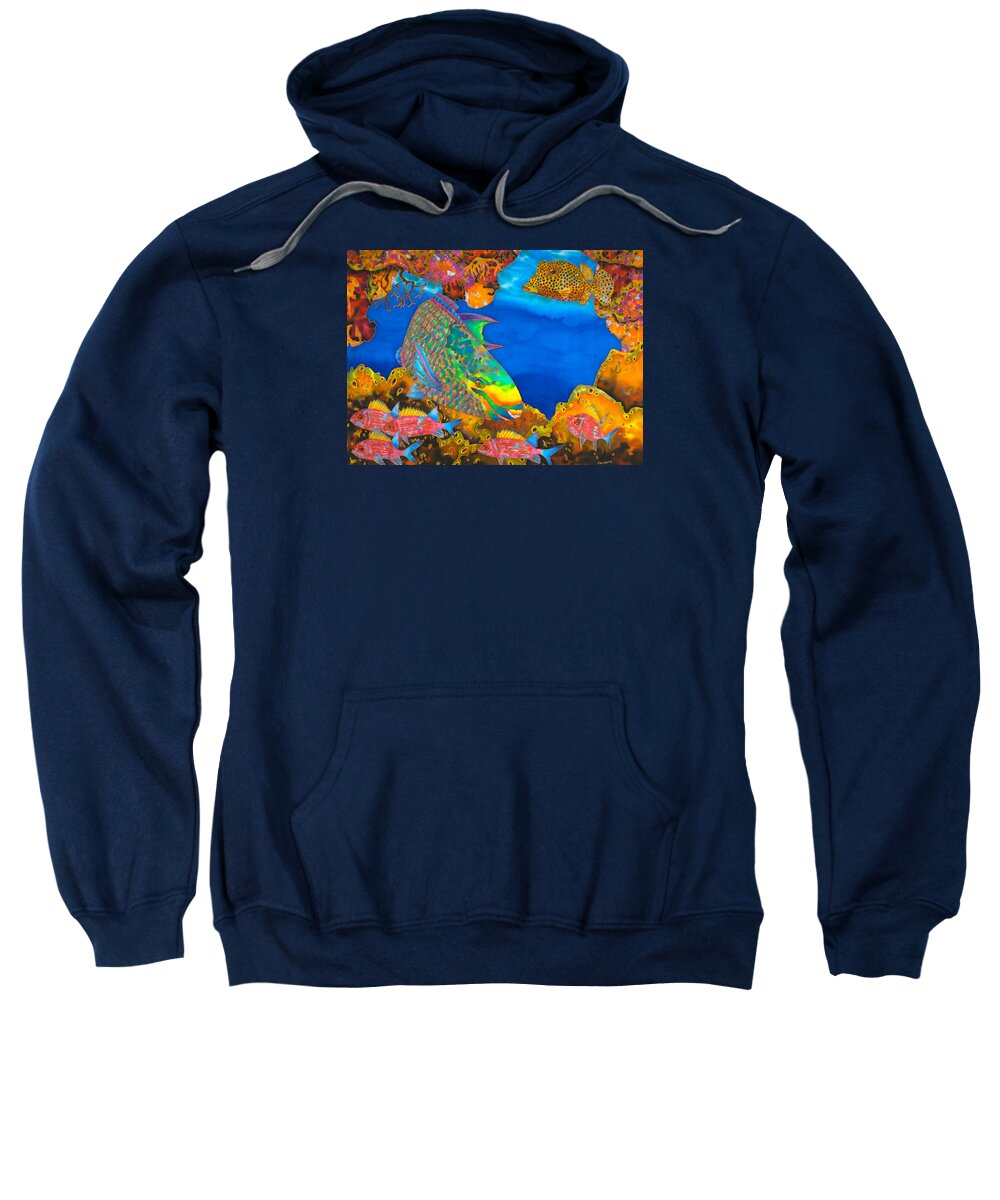 Diving Sweatshirt featuring the painting Colourful Queen Parrotfish by Daniel Jean-Baptiste