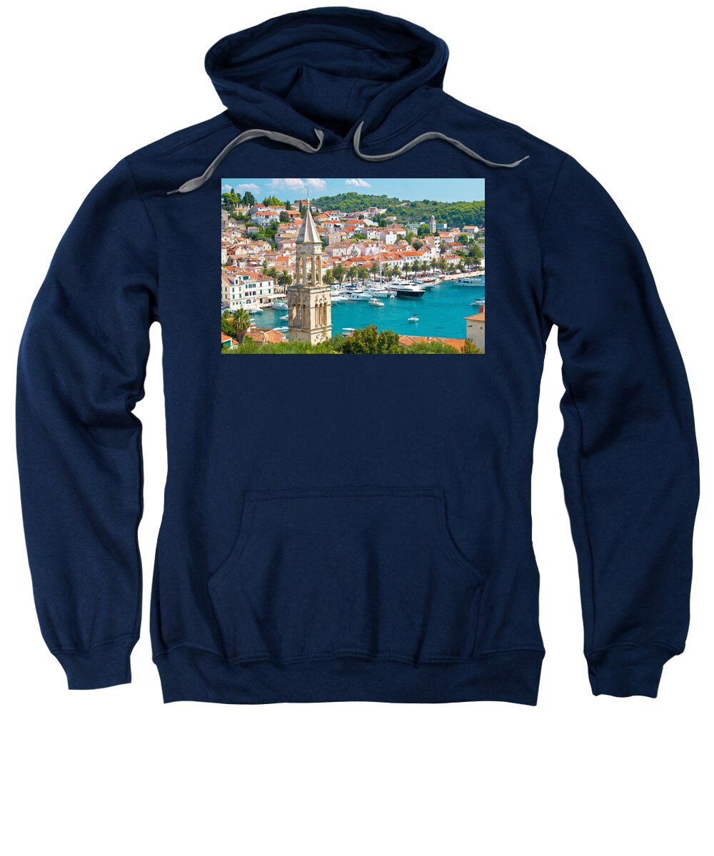 Panorama Sweatshirt featuring the photograph Amazing town of Hvar harbor by Brch Photography