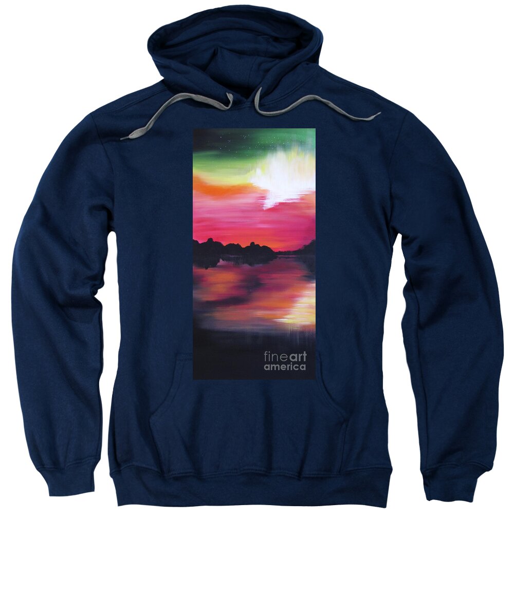 The Northern Lights Sweatshirt featuring the painting Aurora Borealis Left by Mandy Joy