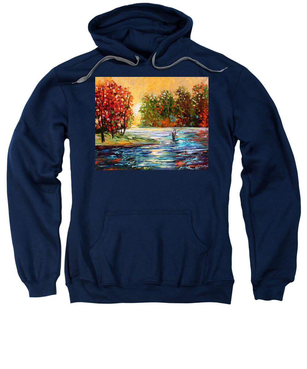 River Sweatshirt featuring the painting Autumn Fly Fishing by Karen Tarlton