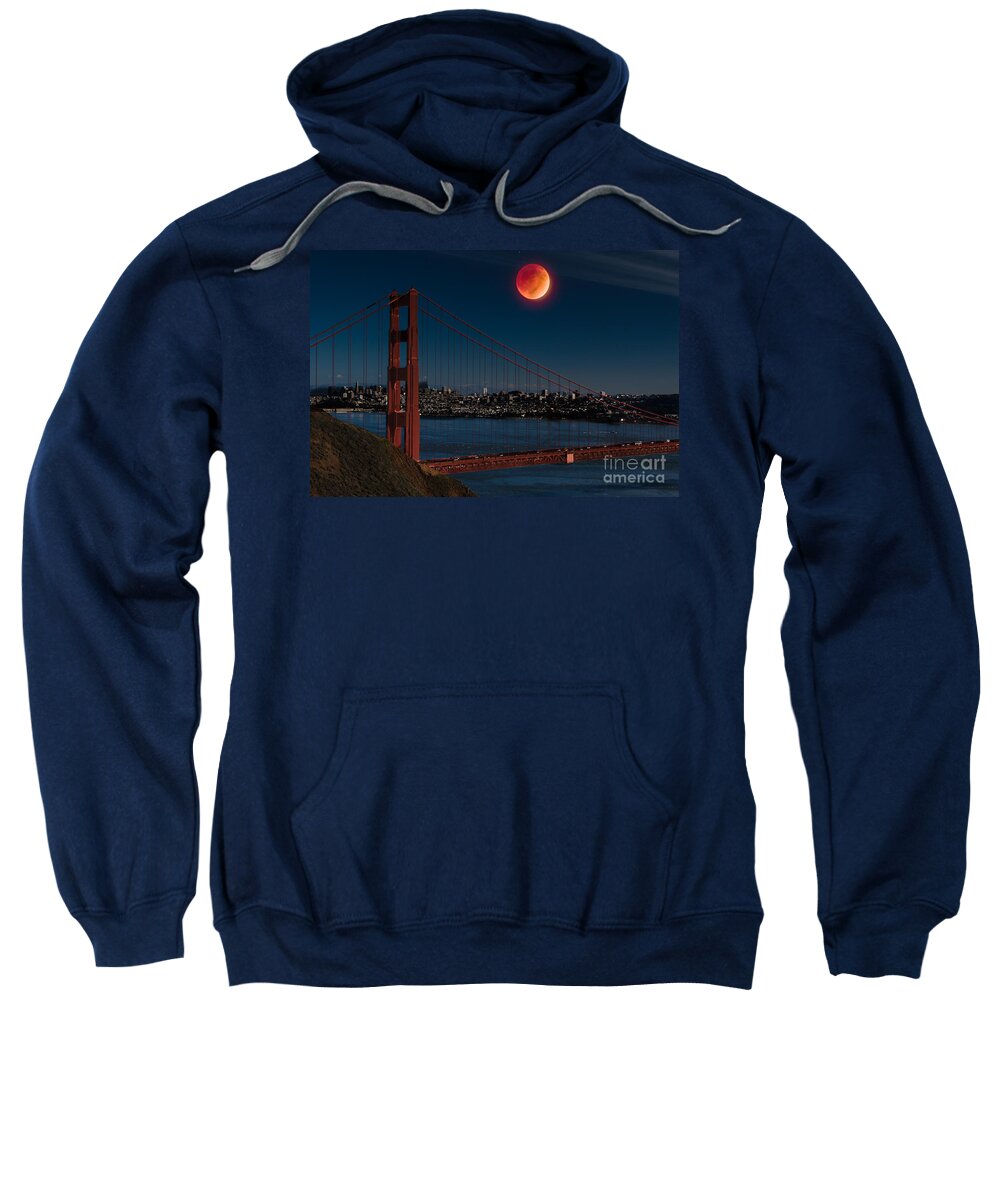 Bridge Sweatshirt featuring the photograph Blood Moon Over Golden Gate Bridge by Dan Hartford