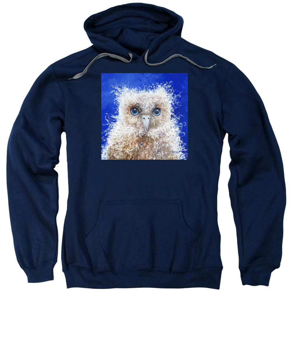 Owl Sweatshirt featuring the painting Blue eyed owl painting by Jan Matson