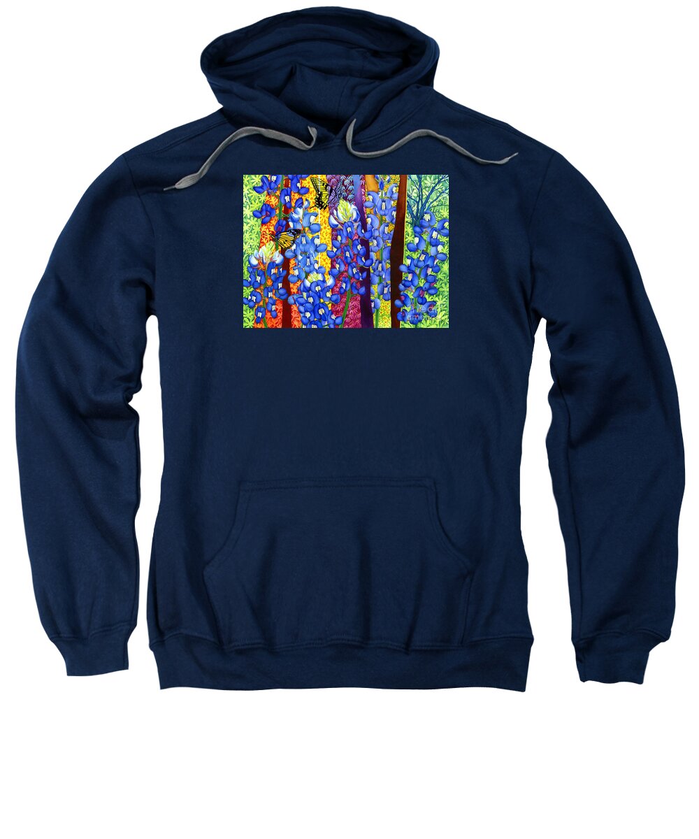 Bluebonnet Sweatshirt featuring the painting Bluebonnet Garden by Hailey E Herrera