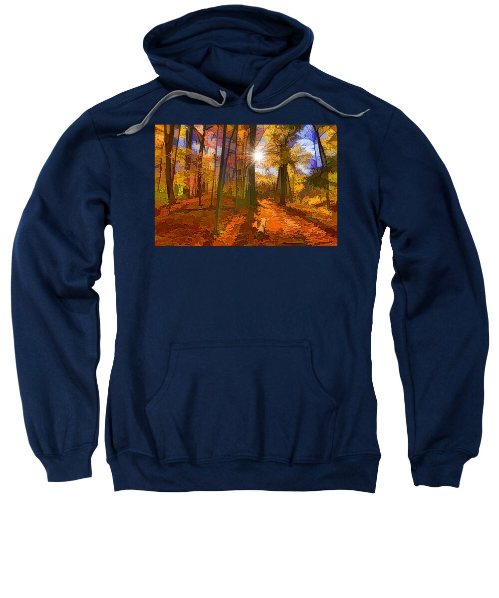 Impression Sweatshirt featuring the digital art Bold and Colorful Autumn Forest Impression by Georgia Mizuleva