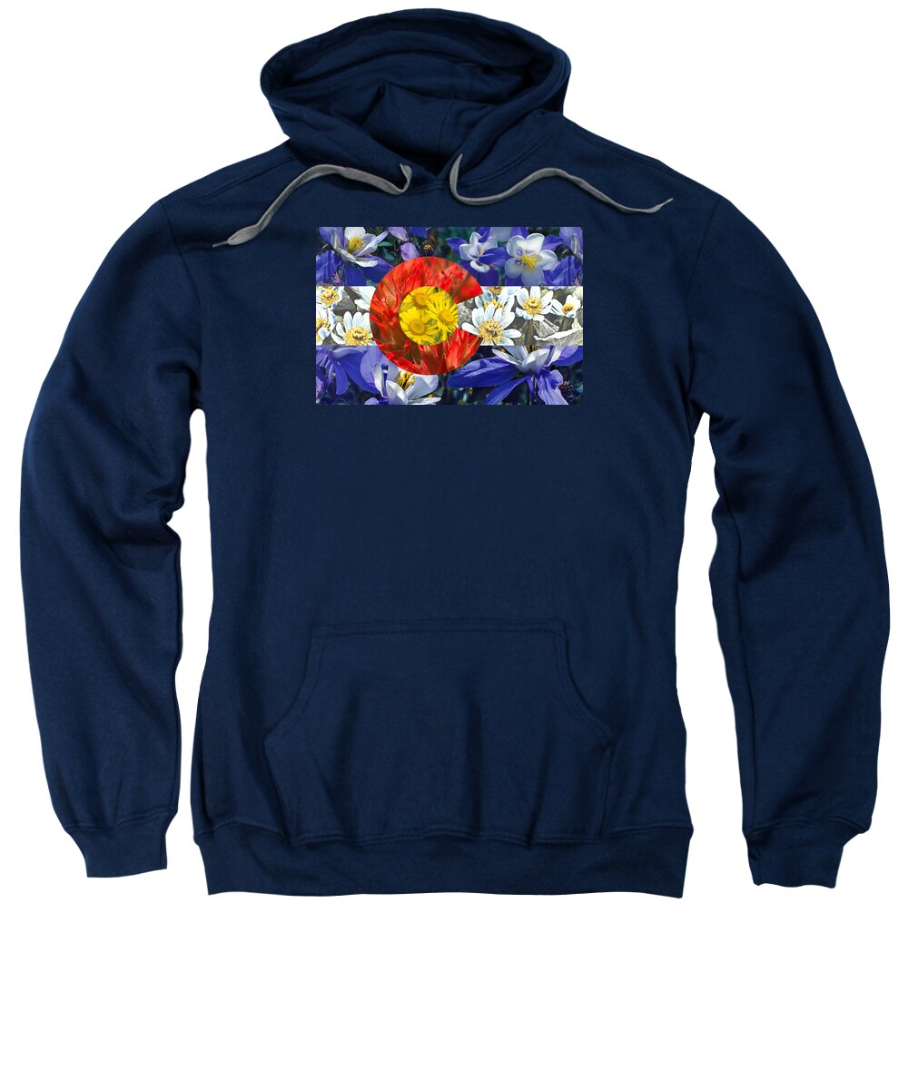 Colorado Sweatshirt featuring the photograph Colorado State Flag with Wildflower Textures by Aaron Spong