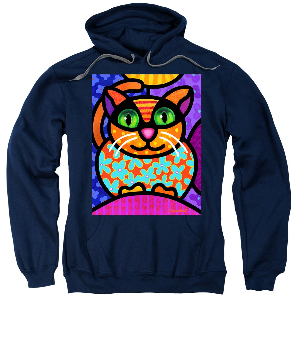 Cat Sweatshirt featuring the painting Contented Cat by Steven Scott