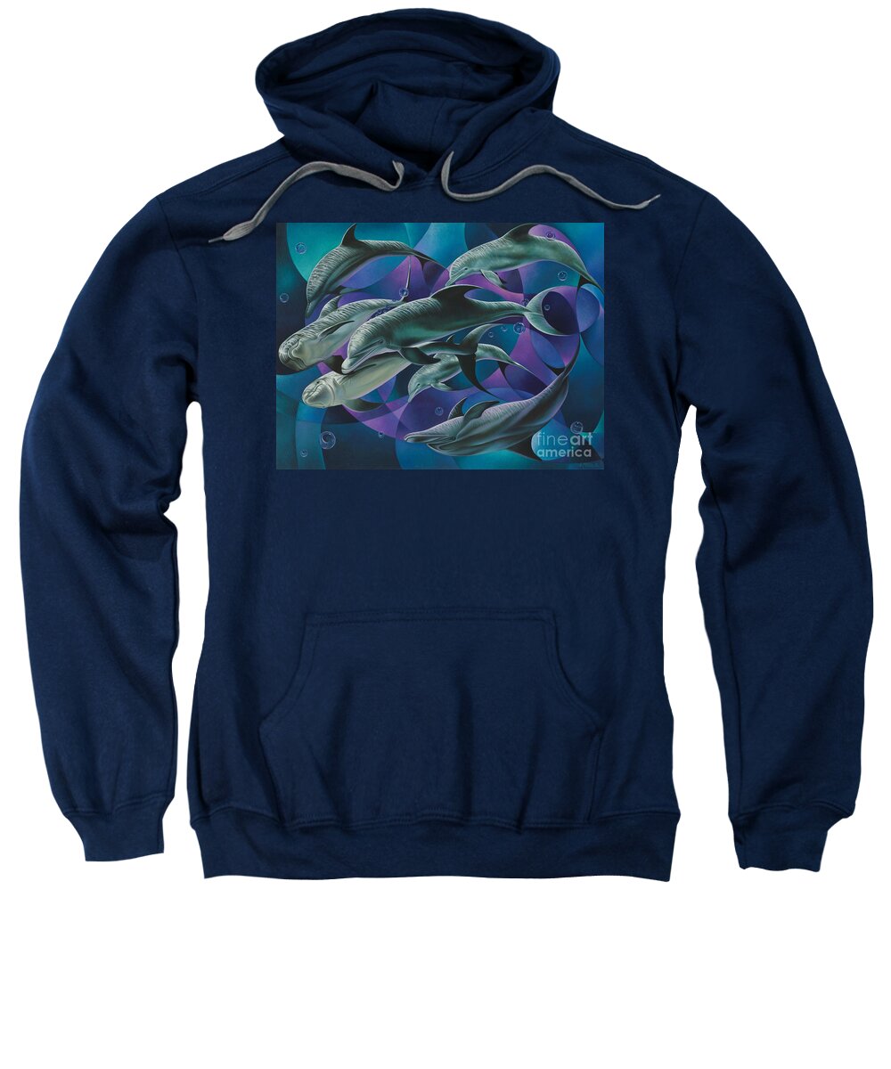 Dolphins Sweatshirt featuring the painting Corazon del Mar by Ricardo Chavez-Mendez