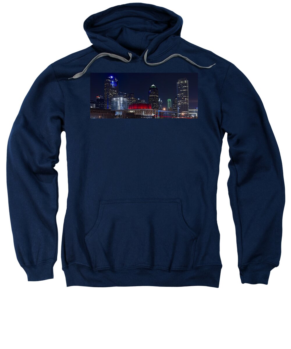 Dallas Sweatshirt featuring the photograph Dallas Skyline Arts District At Night by Jonathan Davison