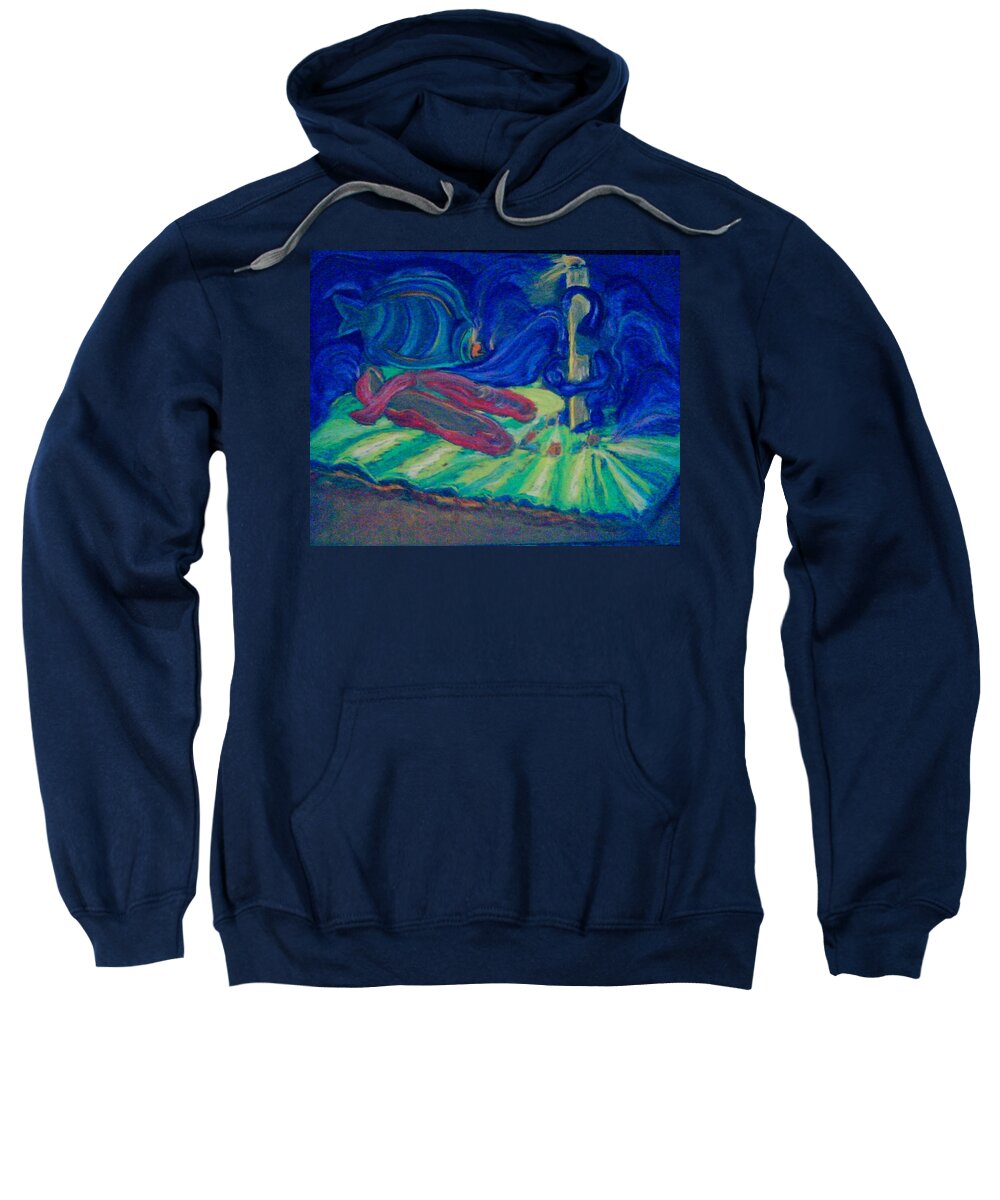 Surreal Sweatshirt featuring the pastel Elf and His Magical Slippers by Suzanne Berthier