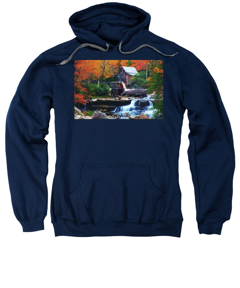 Mill Sweatshirt featuring the digital art Glade Creek Grist Mill by Lianne Schneider