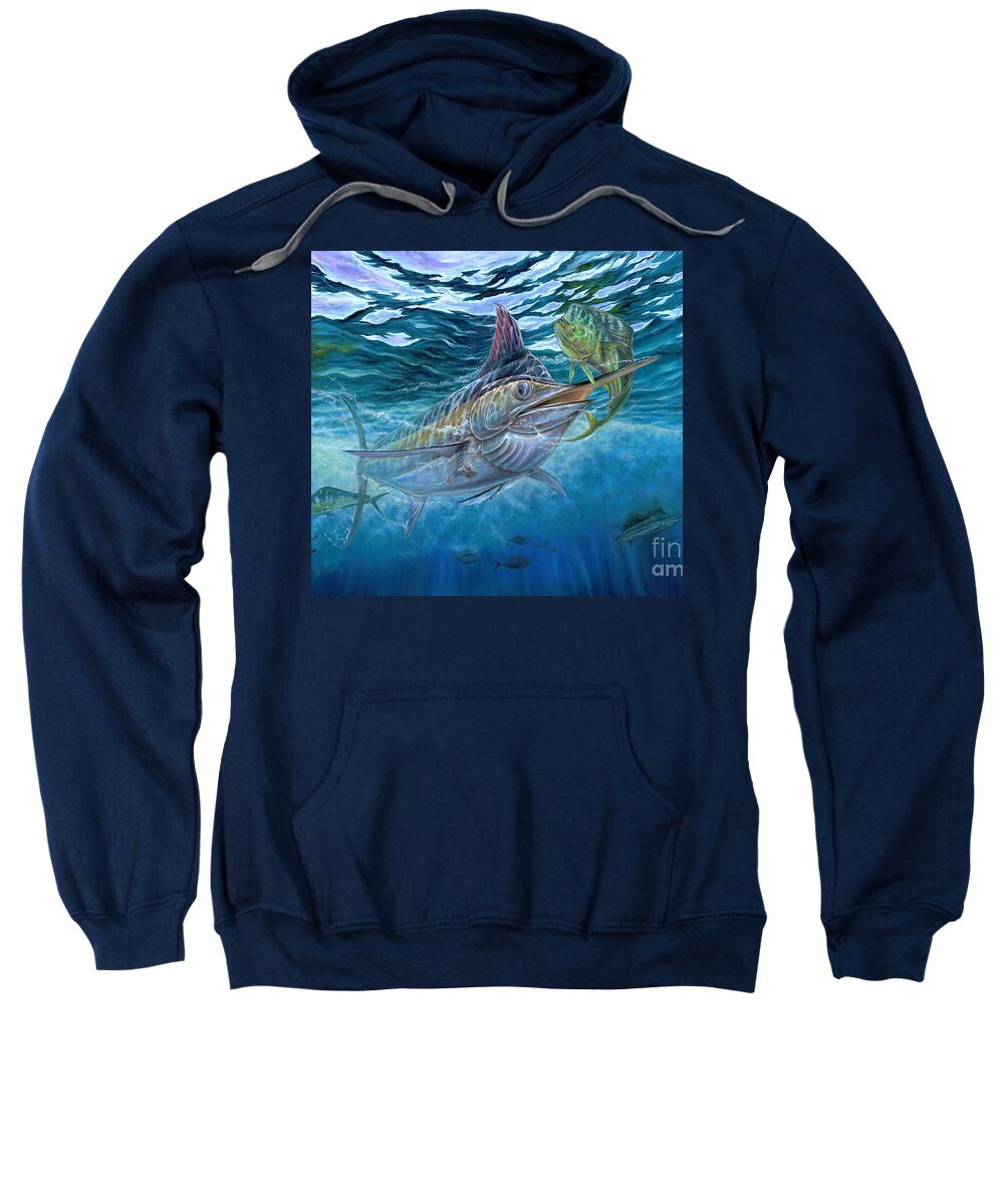 Blue Marlin Sweatshirt featuring the painting Great Blue And Mahi Mahi Underwater by Terry Fox