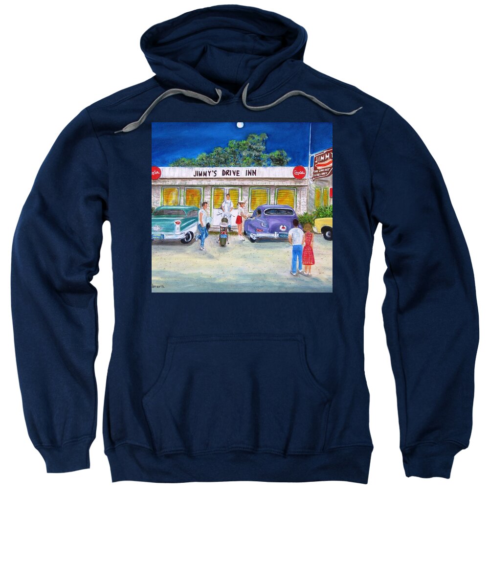 Landscape Sweatshirt featuring the painting Jimmy's Drive Inn by Linda Cabrera