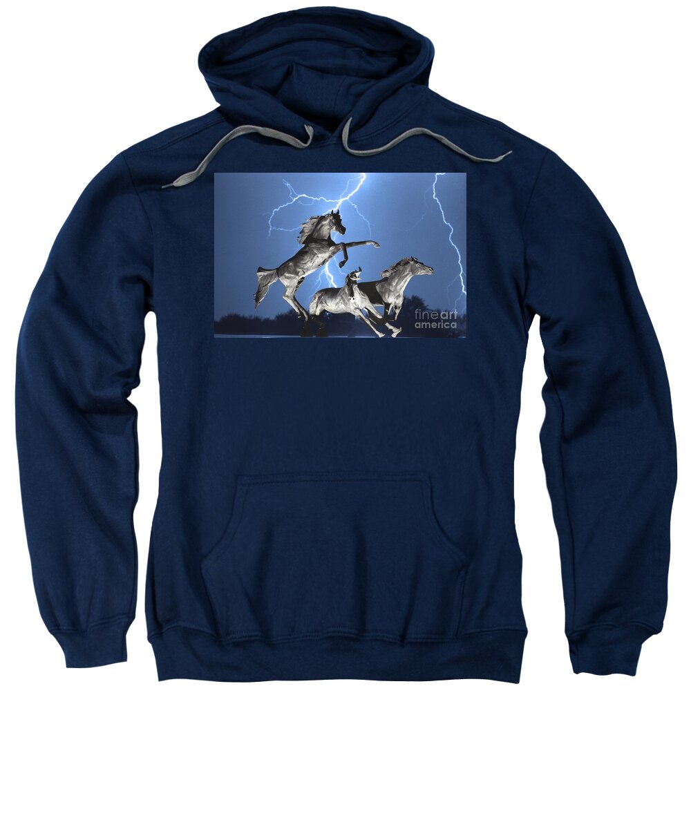  Sweatshirt featuring the photograph Lightning At Horse World BW Color Print by James BO Insogna