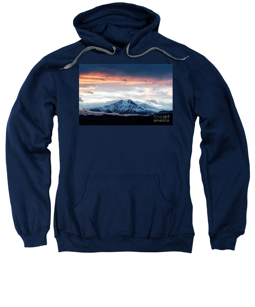 Jon Burch Sweatshirt featuring the photograph Longs Peak in Winter by Jon Burch Photography